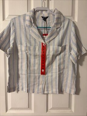 Buffalo David Bitton White and Light Blue Striped Short Sleeve Button-Up